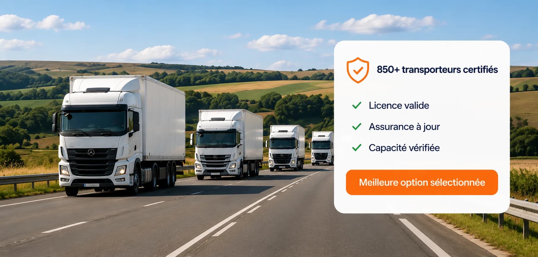 Convoi de poids lourds sur autoroute et critères de sélection du réseau Fretizy : licence valide, assurance à jour, capacité vérifiée