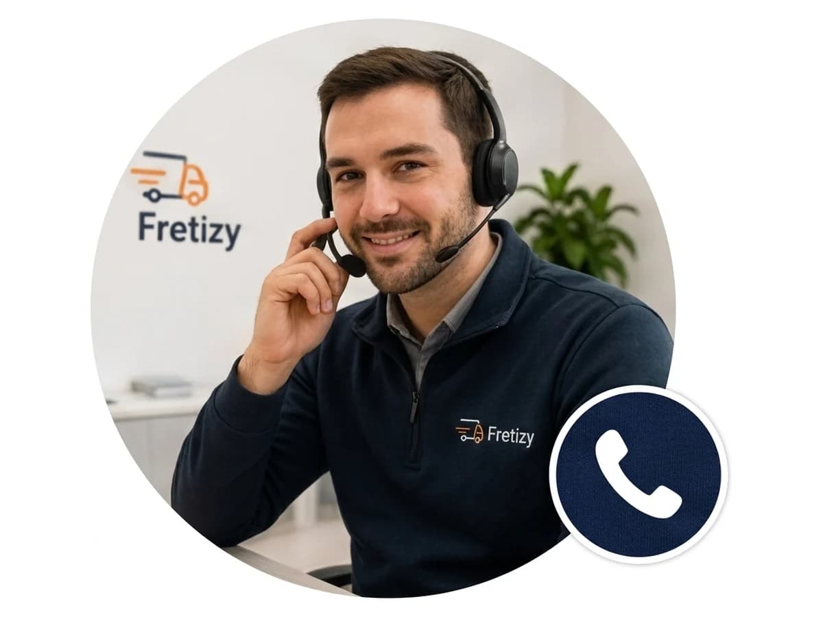 Expert affréteur Fretizy avec casque téléphonique rappelant un client pour confirmer le prix de son transport de palettes
